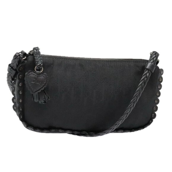 Christian Dior Trotter Canvas Shoulder Bag Silver Black Auth 92099 - Picture 1 of 14